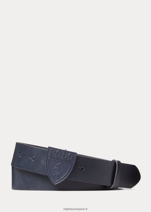 ceinture en cuir à boucle bouclier 46T60T8749 Hommes Ralph Lauren marine de newport
