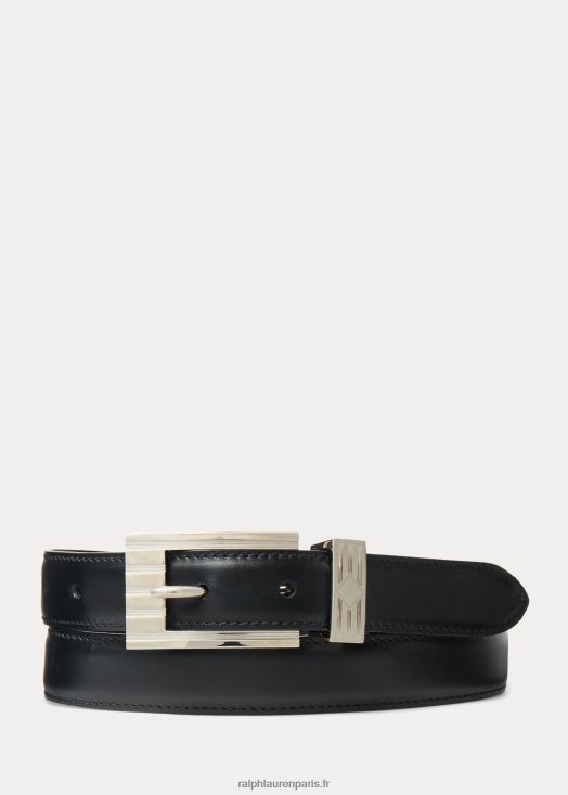 ceinture en cuir à boucle cannelée 46T60T8955 Hommes Ralph Lauren noir