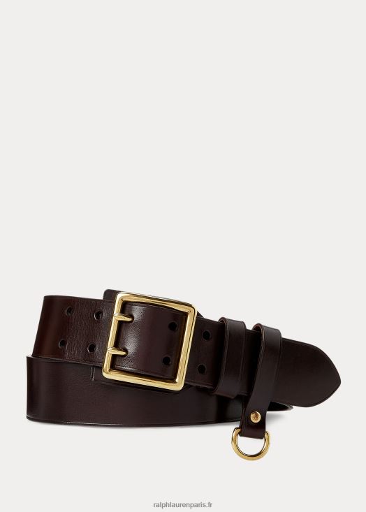 ceinture en cuir à boucle double ardillon 46T60T2222 Hommes Ralph Lauren marron foncé