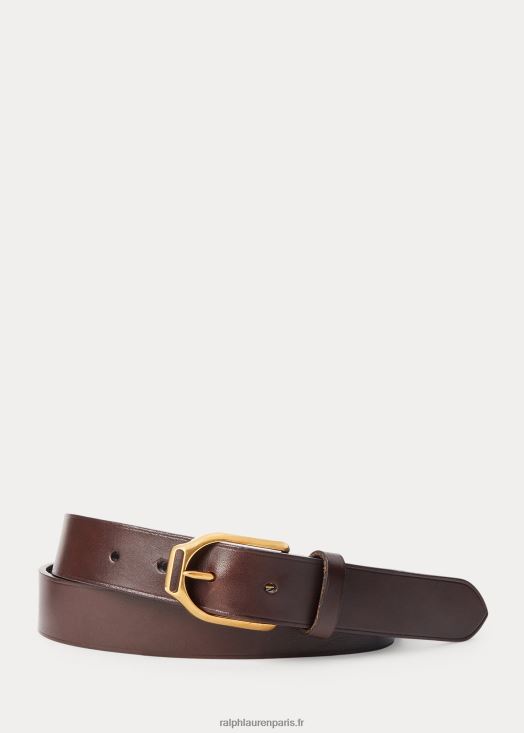 ceinture en cuir à boucle étrier wellington 46T60T8944 Hommes Ralph Lauren bagages marron