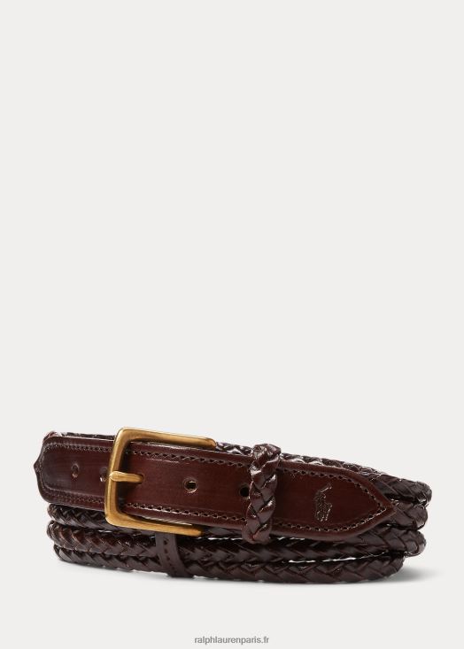 ceinture en cuir à bride tressée 46T60T2396 Hommes Ralph Lauren brun