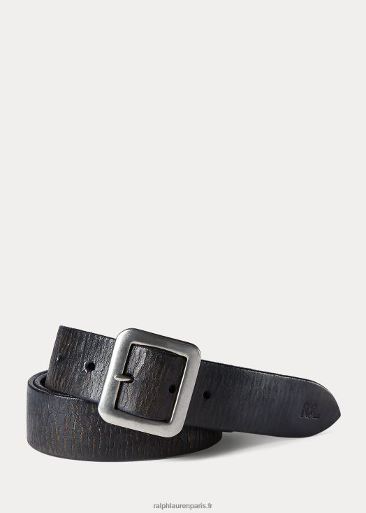 ceinture en cuir bruni à la main 46T60T8901 Hommes Ralph Lauren millésime noir