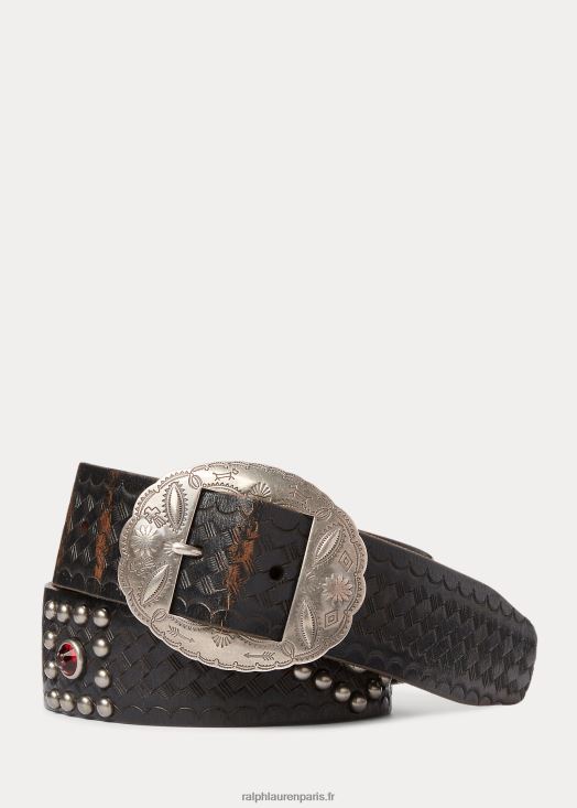 ceinture en cuir cloutée 46T60T8880 Hommes Ralph Lauren noir sur marron