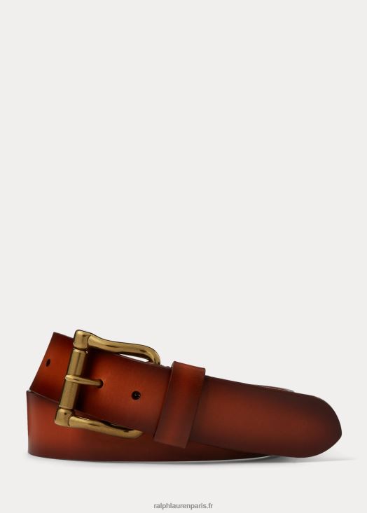 ceinture en cuir de vachette 46T60T9036 Hommes Ralph Lauren marron vintage