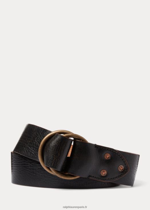 ceinture en cuir à double anneau 46T60T8844 Hommes Ralph Lauren noir sur marron