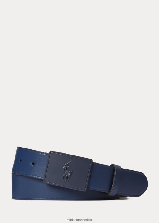 ceinture en cuir à plaque poney 46T60T2358 Hommes Ralph Lauren marine de newport