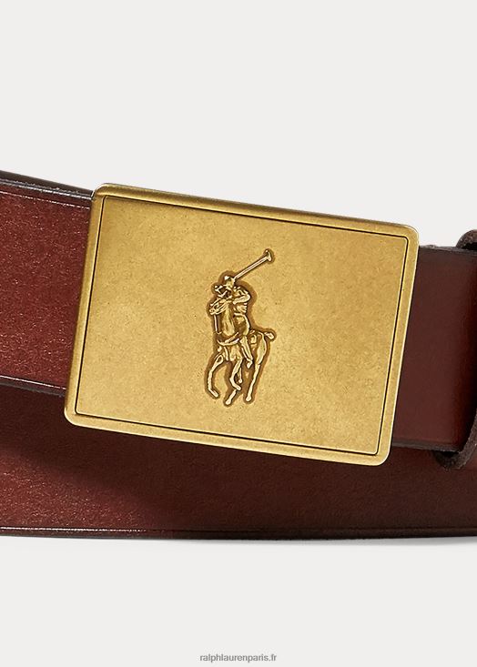 ceinture en cuir à plaque poney 46T60T2564 Hommes Ralph Lauren brun