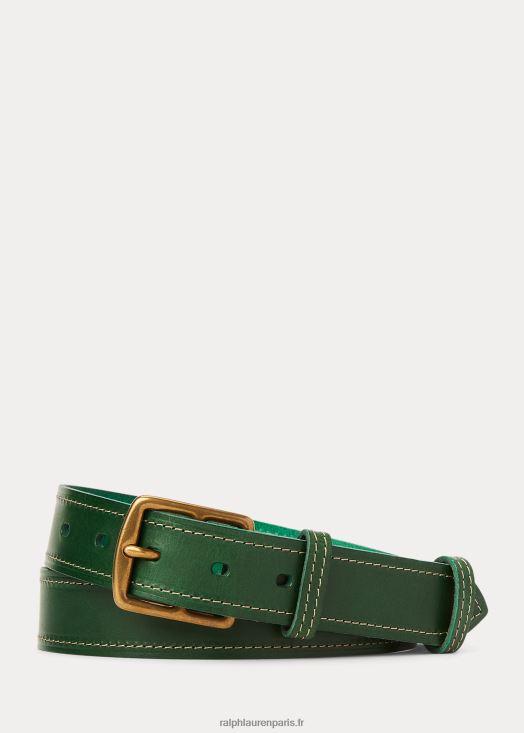 ceinture en cuir surpiqué 46T60T2471 Hommes Ralph Lauren vert de course britannique - Cliquez sur l'image pour la fermer