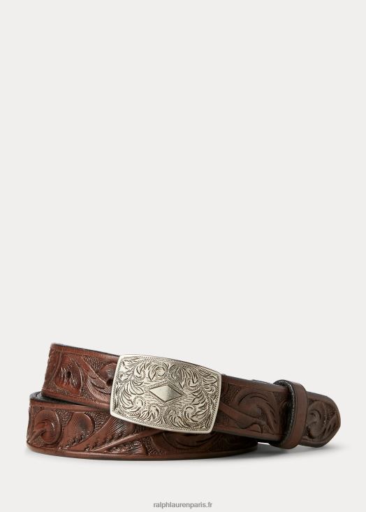 ceinture en cuir travaillée à la main 46T60T8882 Hommes Ralph Lauren brun