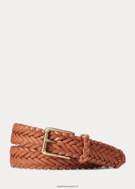 ceinture en cuir tressé sportif 46T60T8976 Hommes Ralph Lauren or