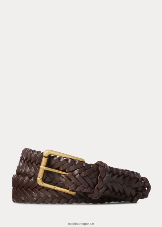 ceinture en cuir tressé sportif 46T60T8977 Hommes Ralph Lauren bagages marron