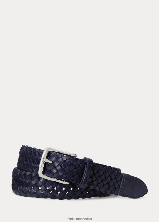 ceinture en cuir vachette tressé 46T60T2361 Hommes Ralph Lauren marine de newport