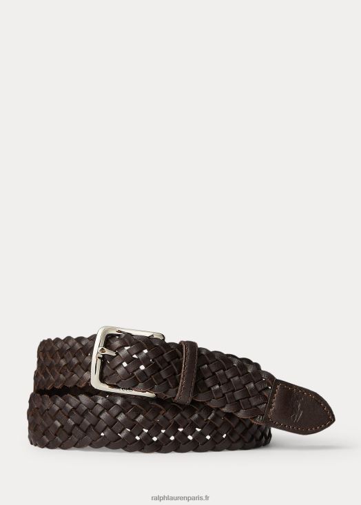 ceinture en cuir vachette tressé 46T60T8773 Hommes Ralph Lauren marron foncé