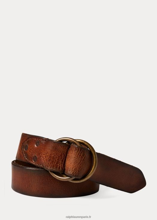 ceinture en cuir vieilli 46T60T8893 Hommes Ralph Lauren marron vintage