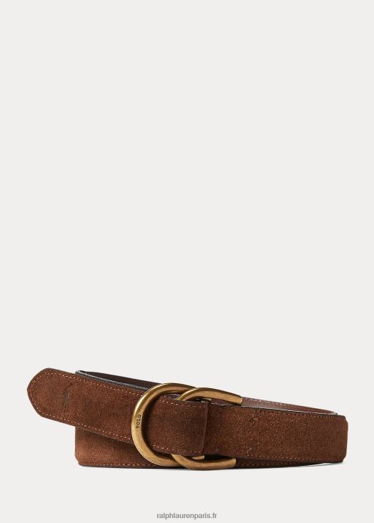 ceinture en daim à boucle en D 46T60T2567 Hommes Ralph Lauren brun