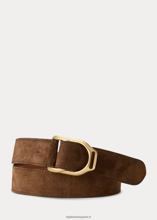 ceinture en veau velours à double boucle wellington 46T60T8972 Hommes Ralph Lauren chataîgne
