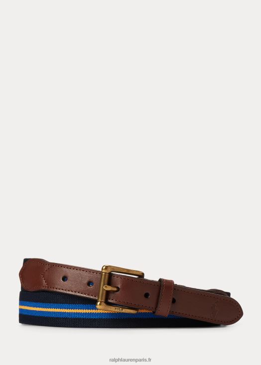 ceinture rayée à finitions en cuir 46T60T2294 Hommes Ralph Lauren bleu marine/royal/or