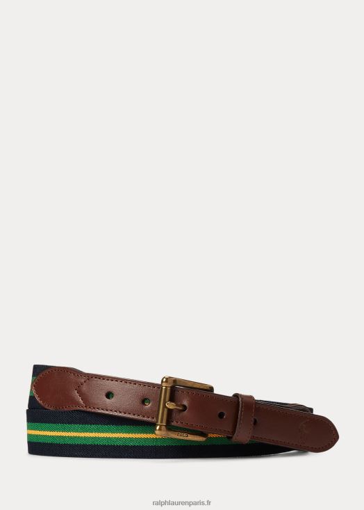 ceinture rayée à finitions en cuir 46T60T2346 Hommes Ralph Lauren vert/marine