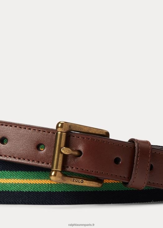 ceinture rayée à finitions en cuir 46T60T2346 Hommes Ralph Lauren vert/marine