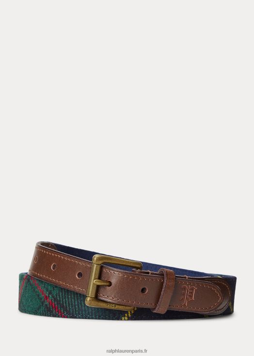 ceinture tartan à finitions en cuir 46T60T8754 Hommes Ralph Lauren multicolore rouge