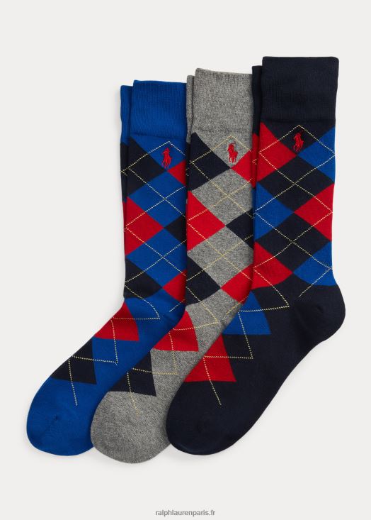 Lot de 3 paires de chaussettes mi-mollet à motif losanges 46T60T2326 Hommes Ralph Lauren bleu royal