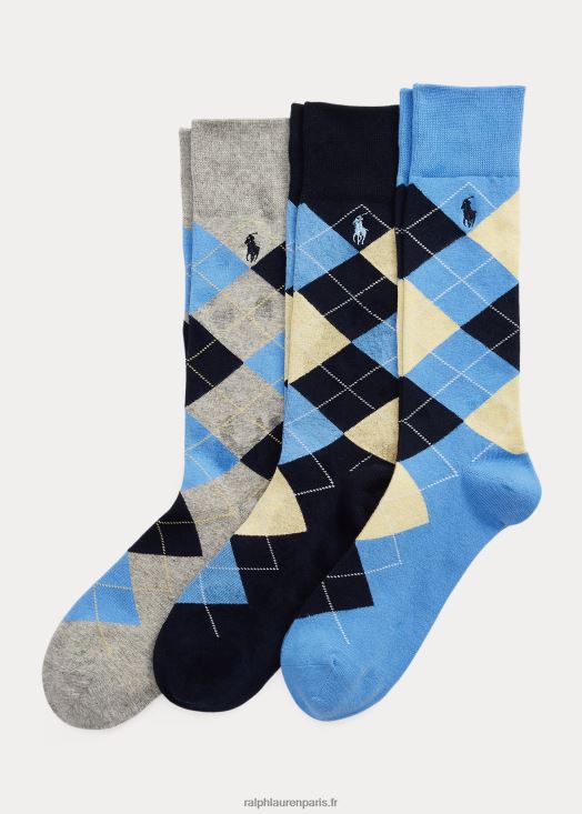 Lot de 3 paires de chaussettes mi-mollet à motif losanges 46T60T2327 Hommes Ralph Lauren bleu doux