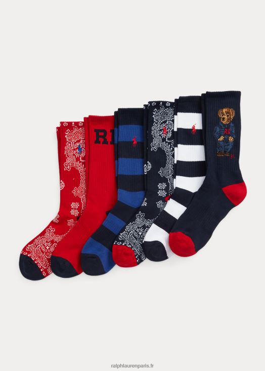 Lot de 6 paires de chaussettes Polo Bear Crew 46T60T2302 Hommes Ralph Lauren rouge marine