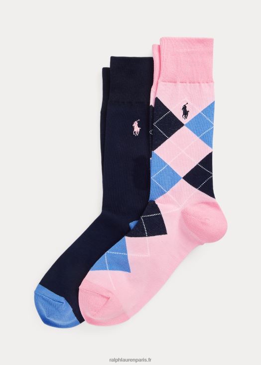 lot de 2 paires de chaussettes à motif losanges 46T60T2341 Hommes Ralph Lauren rose pâle