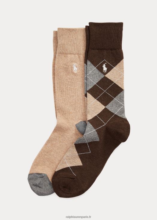 lot de 2 paires de chaussettes à motif losanges 46T60T2342 Hommes Ralph Lauren brun