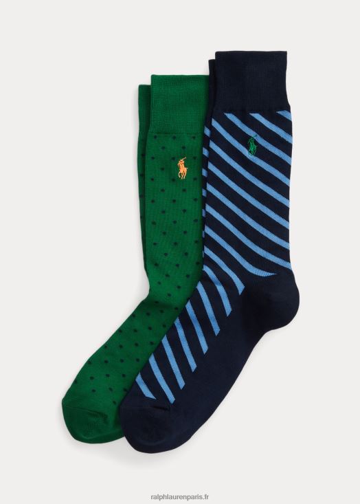 lot de 2 paires de chaussettes à pois et à rayures 46T60T2349 Hommes Ralph Lauren vert clair