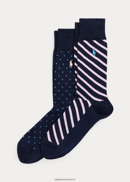 lot de 2 paires de chaussettes à pois et à rayures 46T60T2350 Hommes Ralph Lauren bleu marine