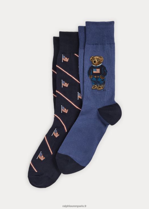 lot de 2 paires de chaussettes polo ours 46T60T2351 Hommes Ralph Lauren marine/rouge