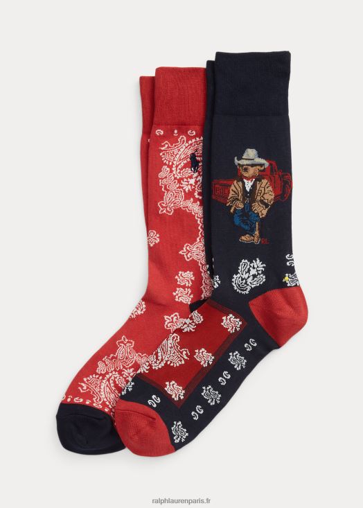 lot de 2 paires de chaussettes polo ours 46T60T2352 Hommes Ralph Lauren marine/rouge