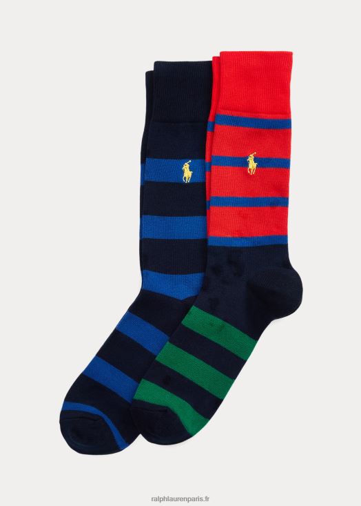 lot de 2 paires de chaussettes rayées 46T60T2353 Hommes Ralph Lauren bleu/rouge/vert