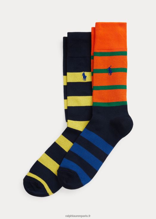 lot de 2 paires de chaussettes rayées 46T60T2354 Hommes Ralph Lauren jaune/orange/bleu