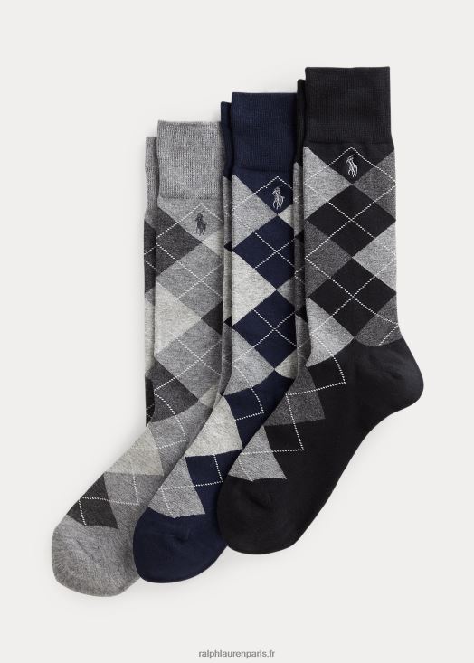 lot de 3 paires de chaussettes habillées losanges 46T60T1892 Hommes Ralph Lauren gris/bleu marine/noir