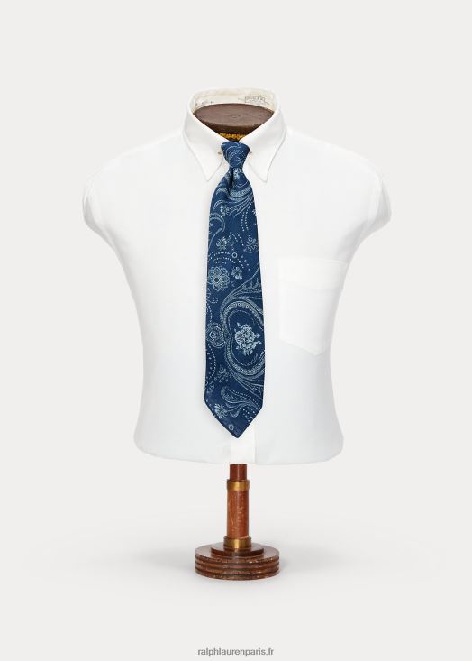 cravate en coton imprimé à la main 46T60T8823 Hommes Ralph Lauren indigo