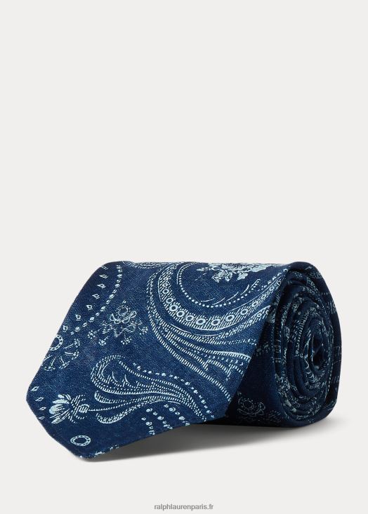 cravate en coton imprimé à la main 46T60T8823 Hommes Ralph Lauren indigo