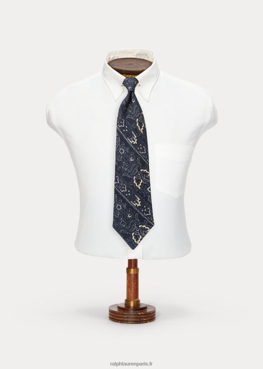 cravate en laine et soie à motif cachemire fait main 46T60T8840 Hommes Ralph Lauren marine