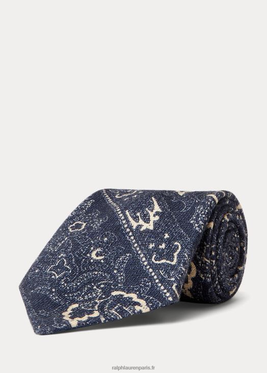 cravate en laine et soie à motif cachemire fait main 46T60T8840 Hommes Ralph Lauren marine