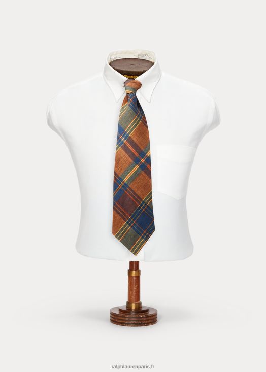 cravate en lin à imprimé madras fait main 46T60T2230 Hommes Ralph Lauren marine/rouge/jaune/multi
