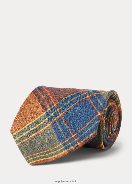 cravate en lin à imprimé madras fait main 46T60T2230 Hommes Ralph Lauren marine/rouge/jaune/multi