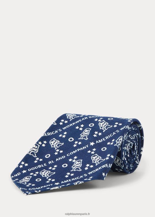 cravate en lin à logo imprimé 46T60T8835 Hommes Ralph Lauren indigo foncé