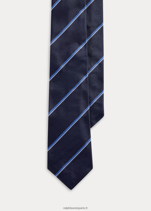 cravate en reps de soie à rayures 46T60T2677 Hommes Ralph Lauren bleu marine