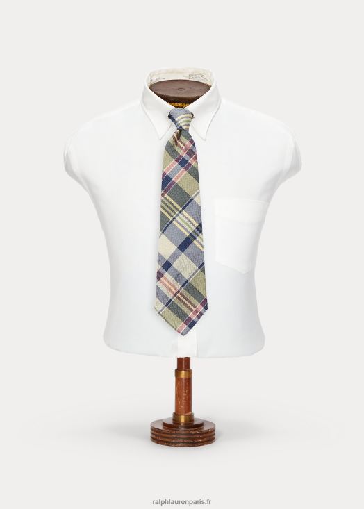 cravate en seersucker à imprimé madras fait main 46T60T8824 Hommes Ralph Lauren vert/crème/multicolore