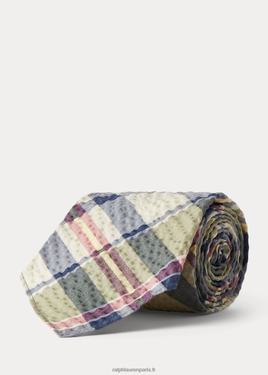 cravate en seersucker à imprimé madras fait main 46T60T8824 Hommes Ralph Lauren vert/crème/multicolore