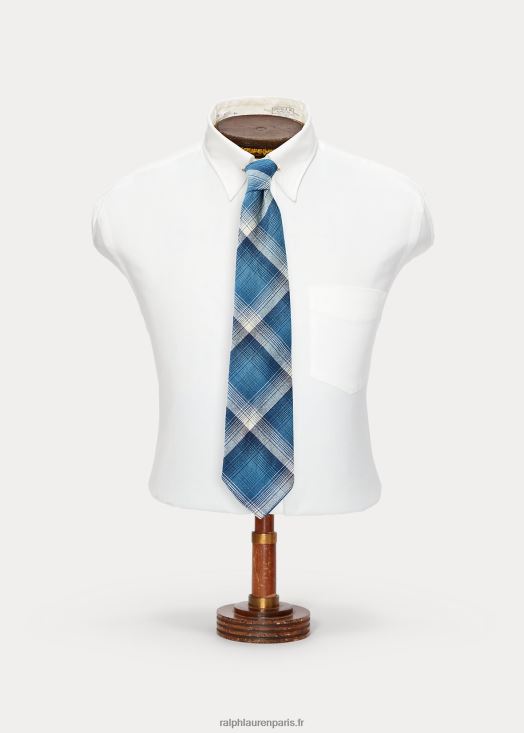 cravate en sergé de jaspe à carreaux fait main 46T60T8836 Hommes Ralph Lauren indigo/crème