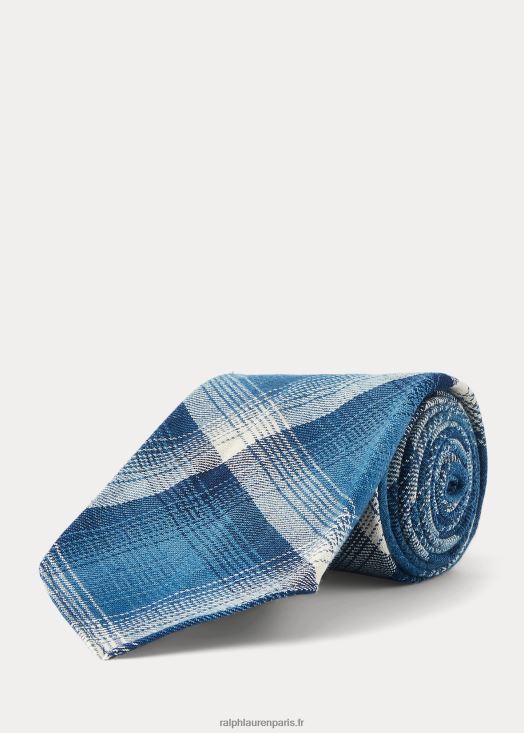 cravate en sergé de jaspe à carreaux fait main 46T60T8836 Hommes Ralph Lauren indigo/crème