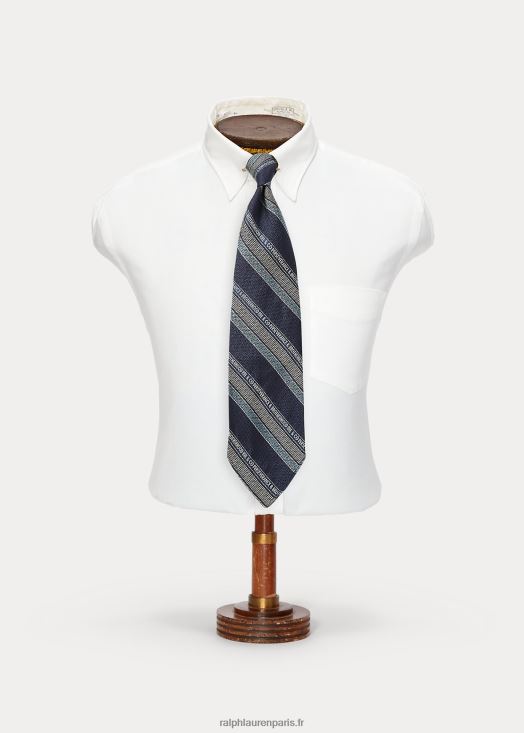 cravate en soie à bande logo faite main 46T60T8837 Hommes Ralph Lauren marine/bleu clair/crème