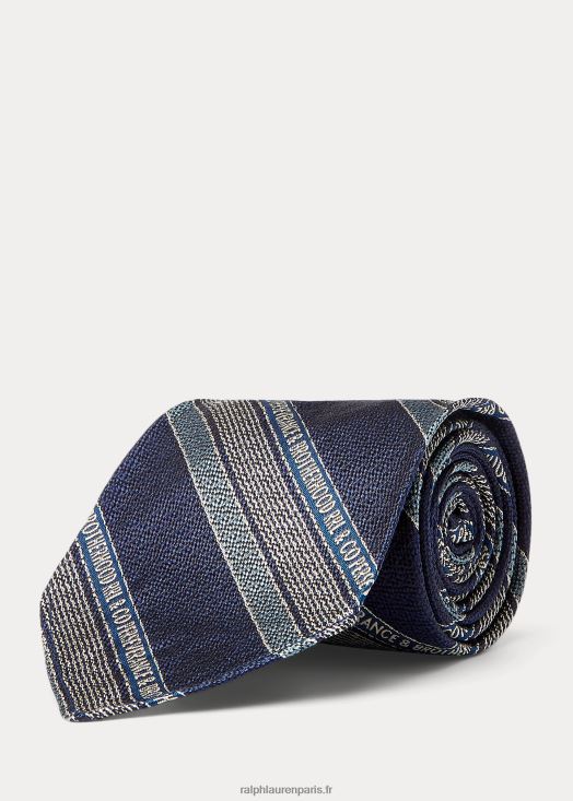 cravate en soie à bande logo faite main 46T60T8837 Hommes Ralph Lauren marine/bleu clair/crème
